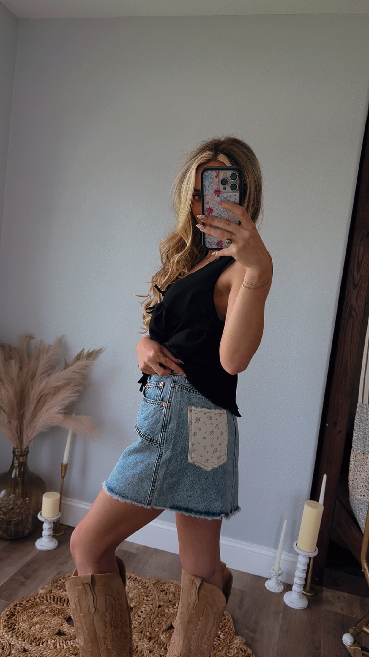 The Valerie Floral Detail Denim Skirt