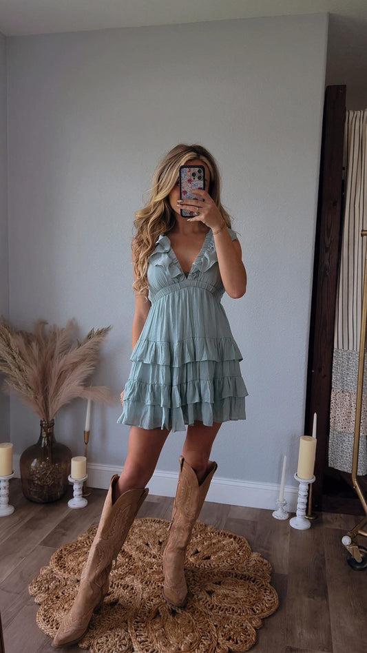 Blinding Lights Teal Ruffle Mini Dress