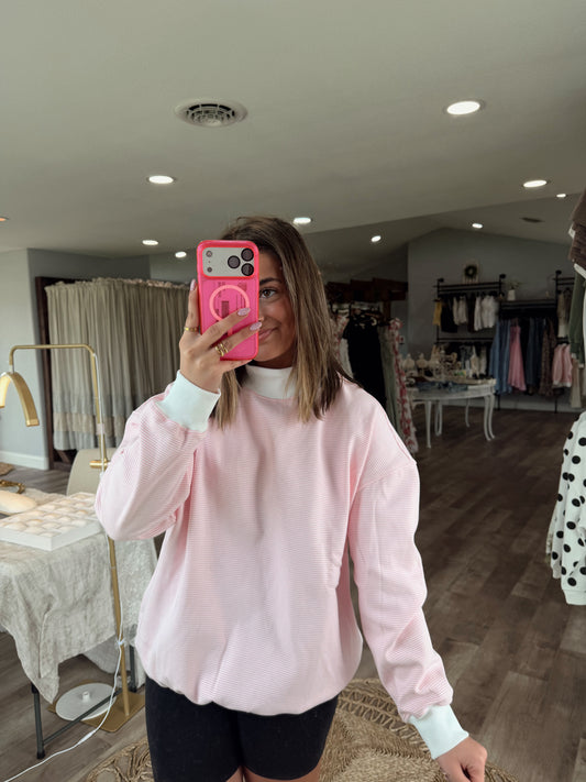 Pink/White Stripe Mockneck