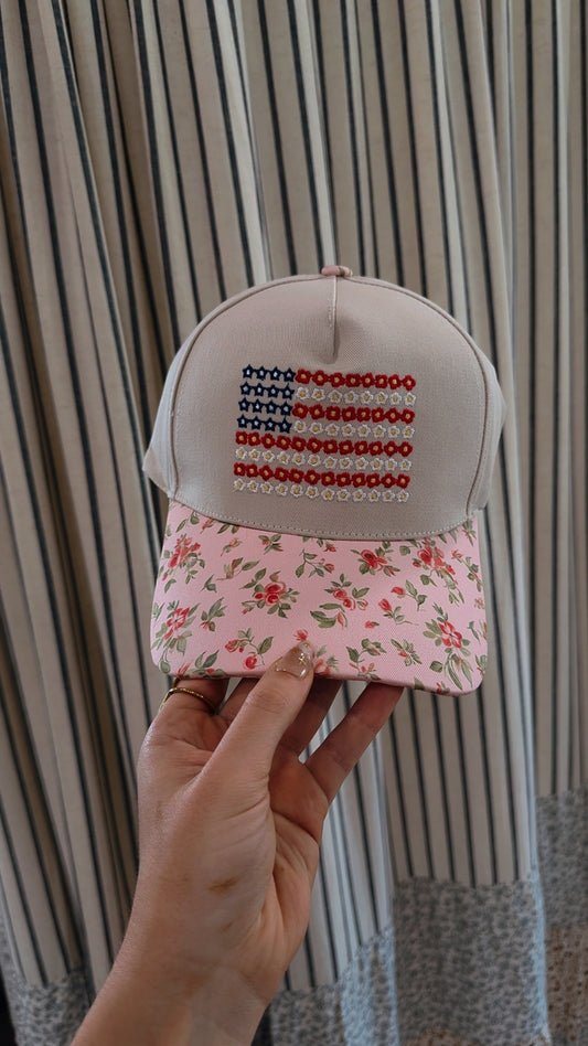 American Girl Floral Detail Hat (Pink)